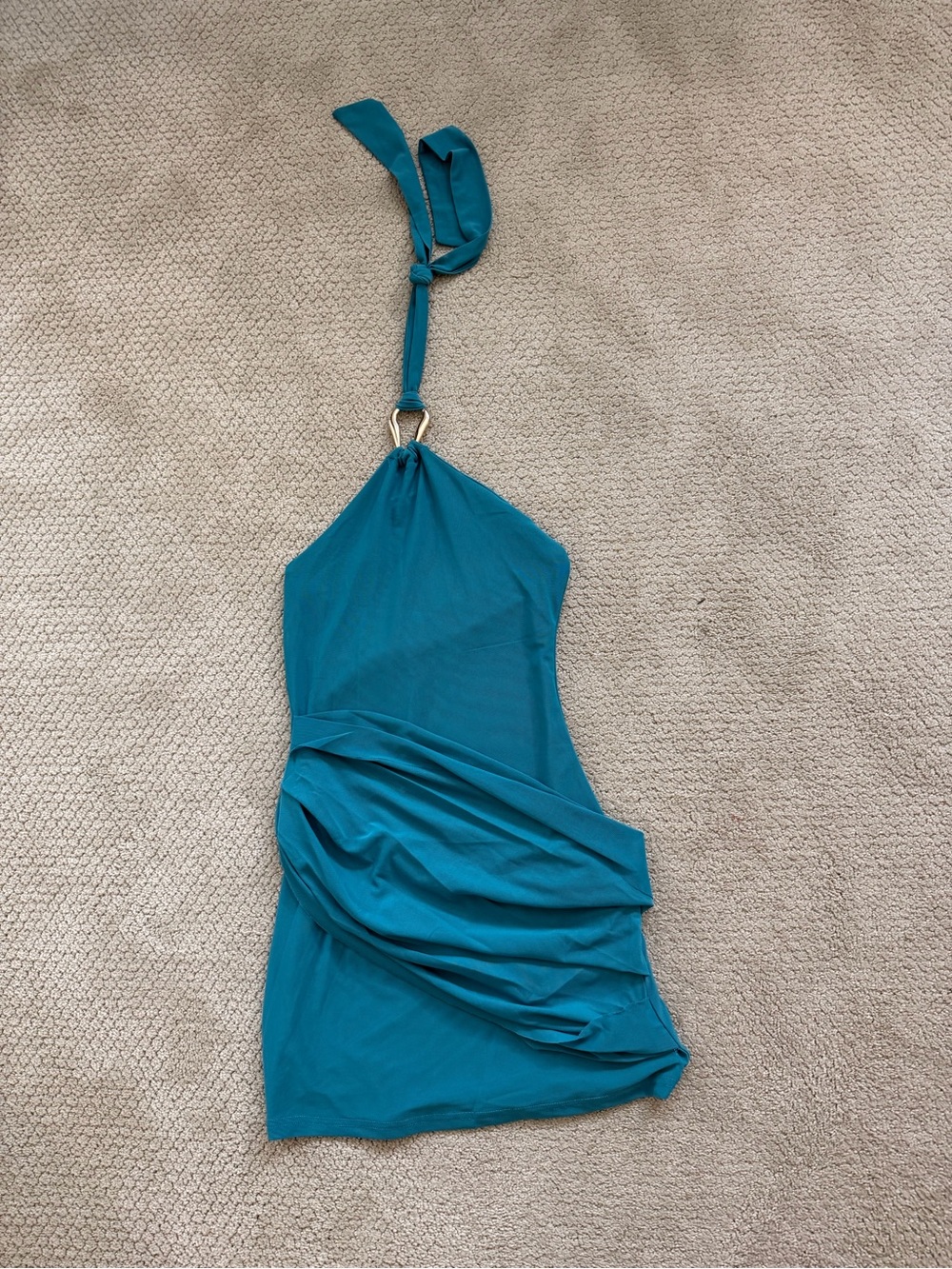 Peppermayo Teal Halter Mini Dress with Ring Detail - Picture 2 of 4